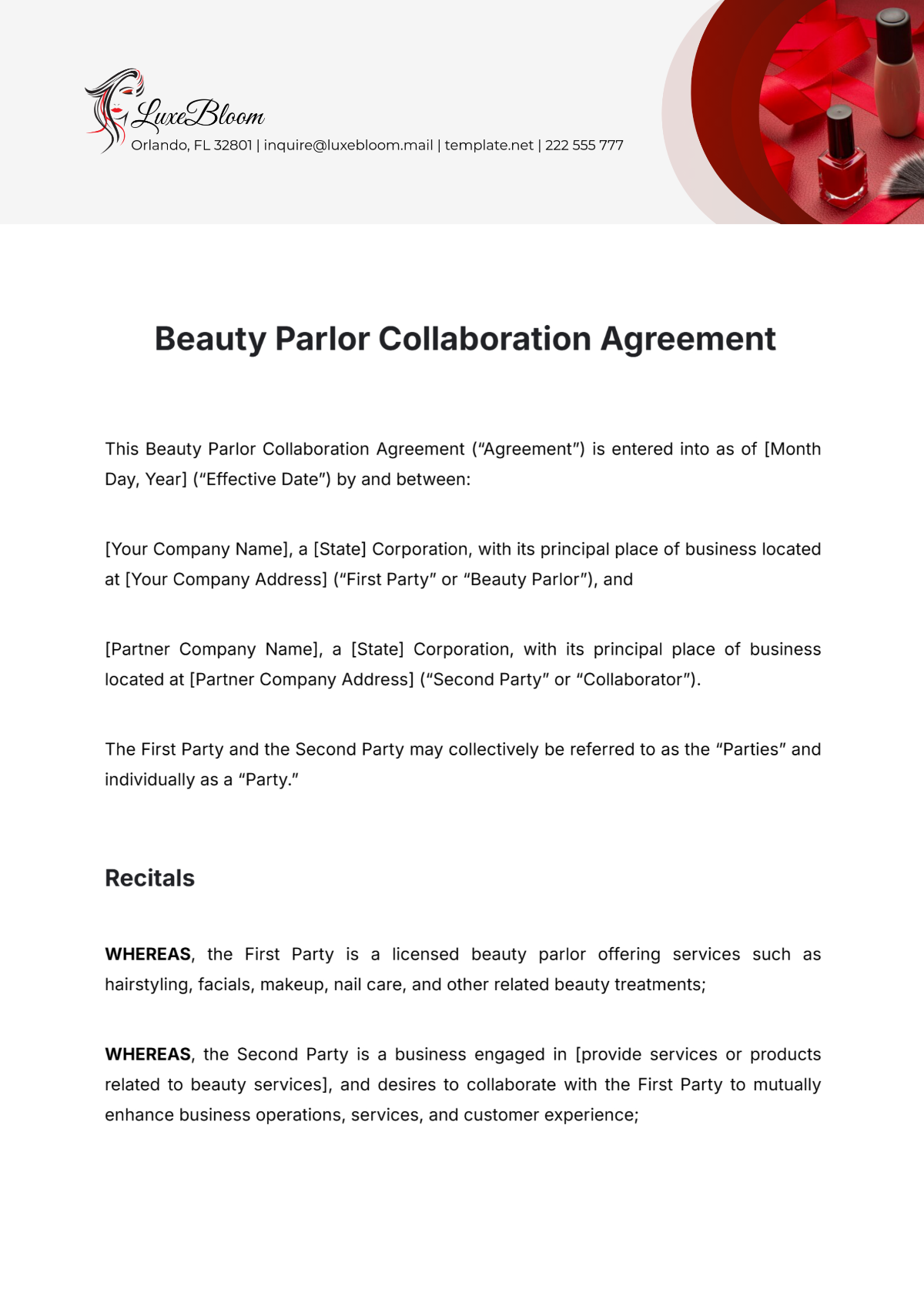 Beauty Parlor Collaboration Agreement Template