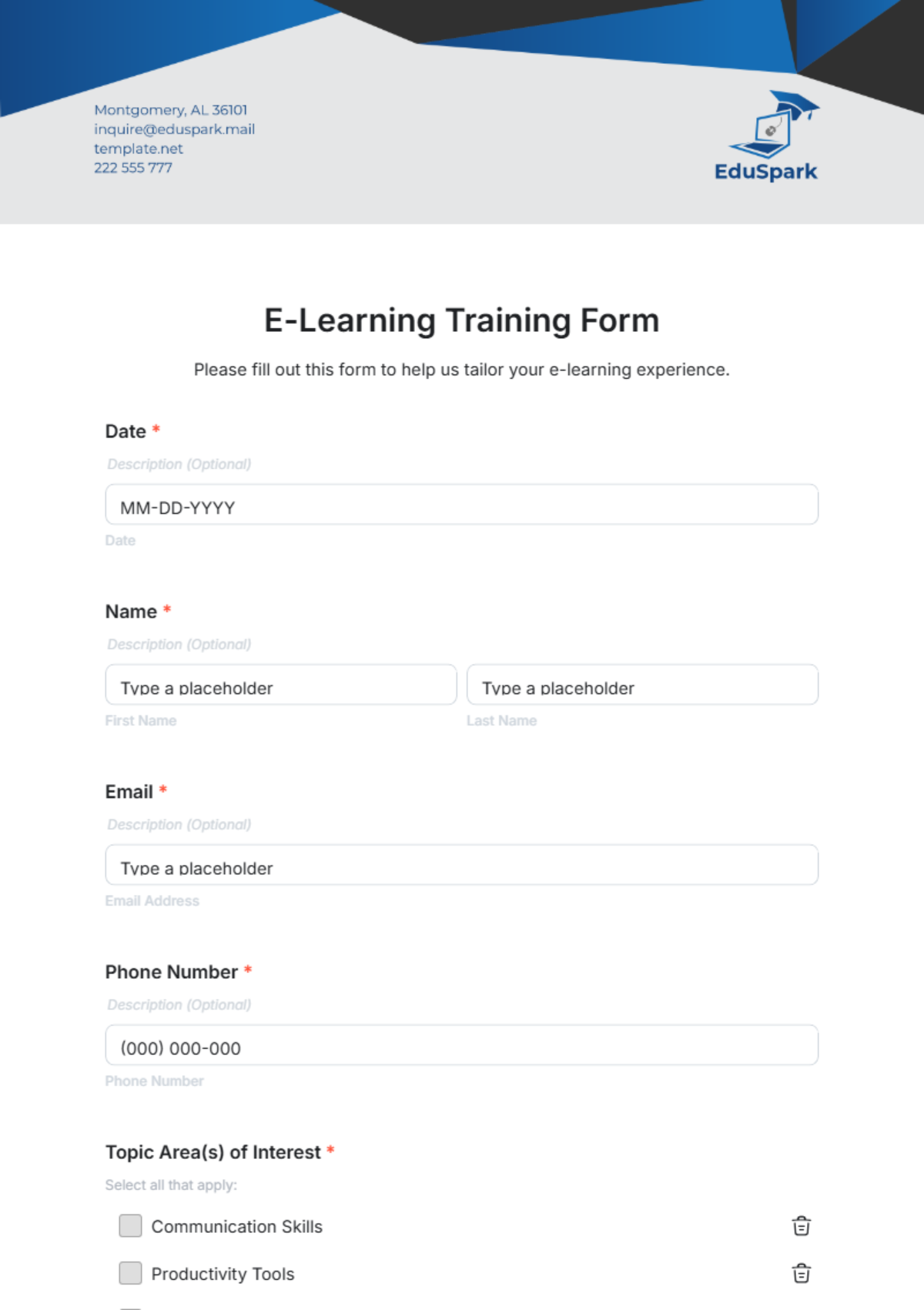 E-Learning Training Form Template - Edit Online & Download