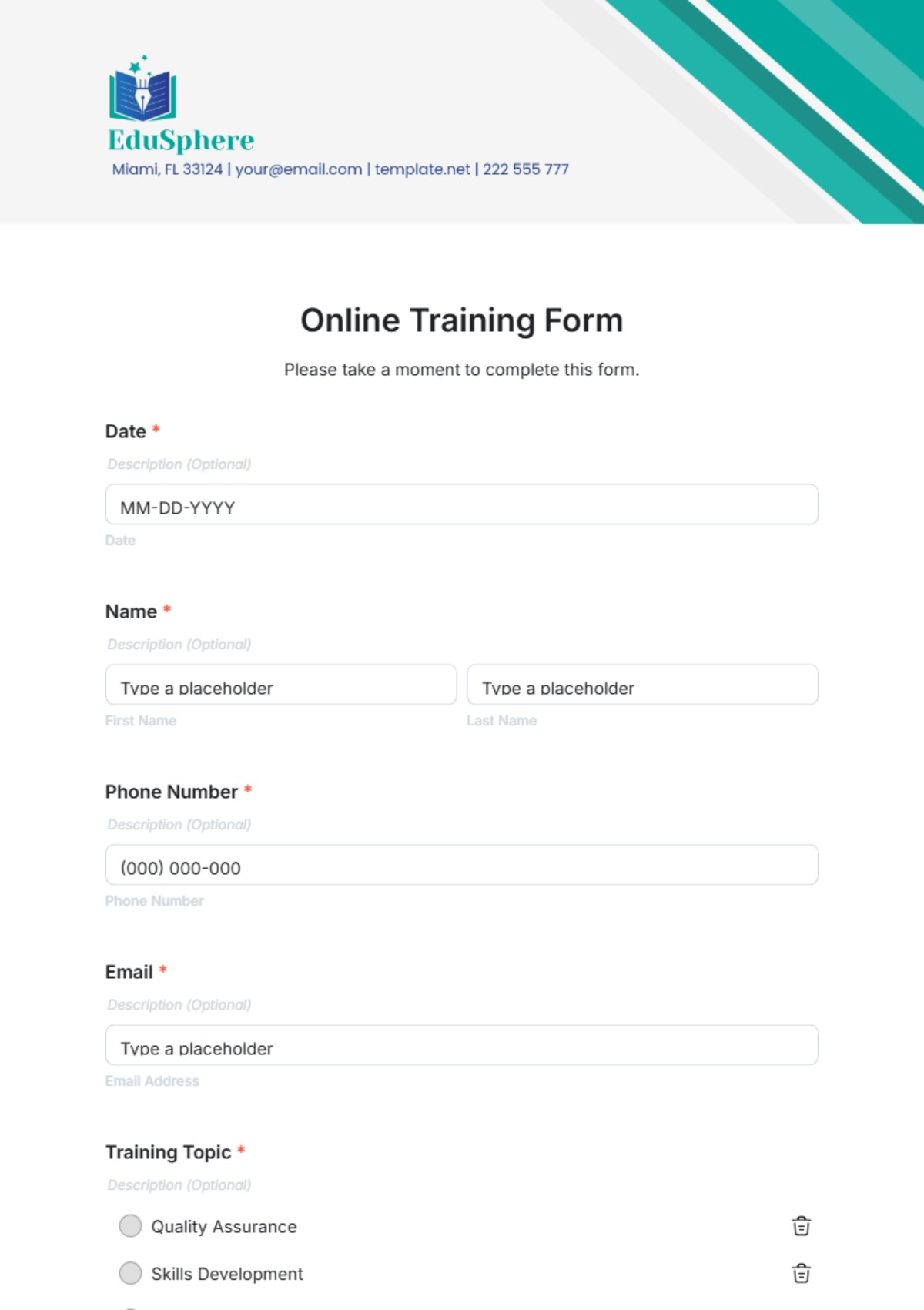 Online Training Form Template - Edit Online & Download