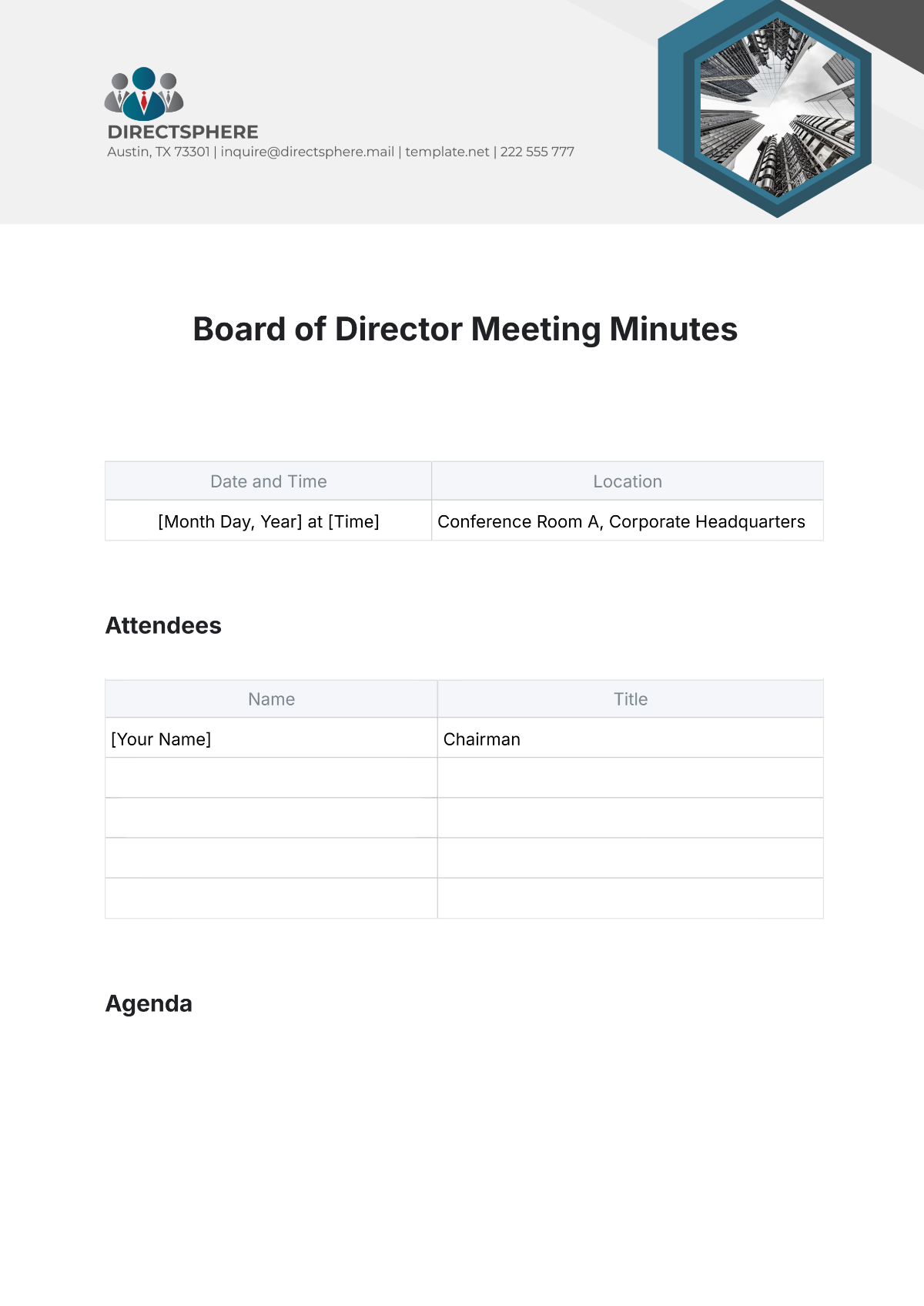 Board of Director Meeting Minutes Template