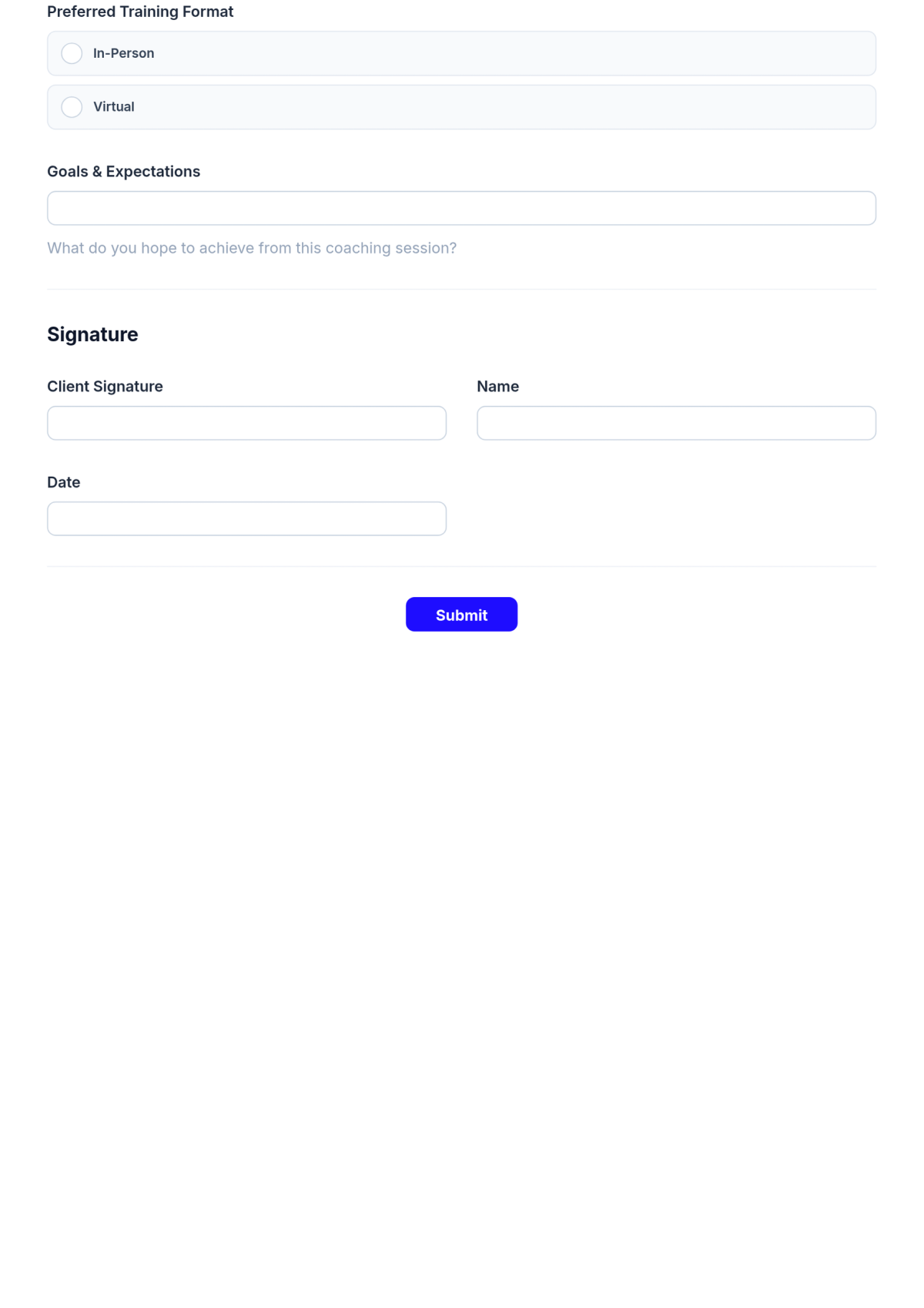 Free Coaching Training Form Template & AI Coaching Training Form Maker Free Coaching Training Form Template & AI Coaching Training Form Maker