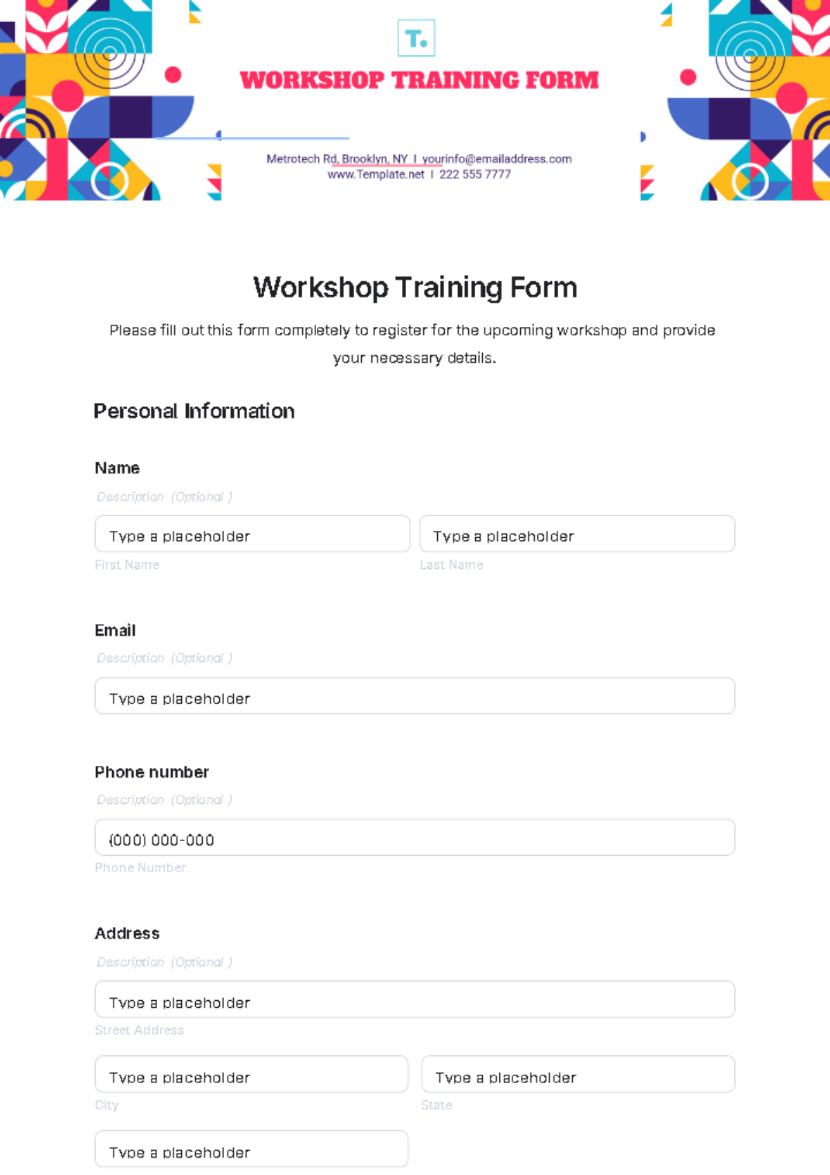 Workshop Training Form Template - Edit Online & Download