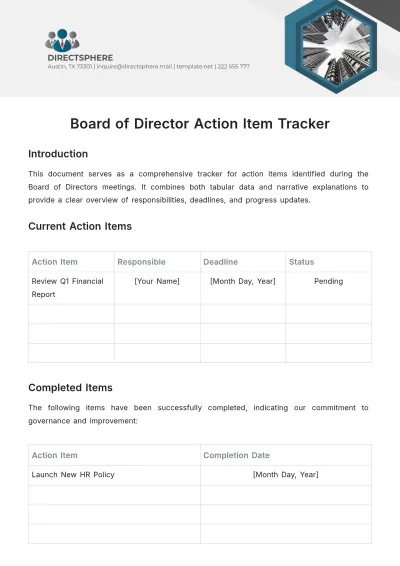 Free Board of Director Action Item Tracker Template to Edit Online
