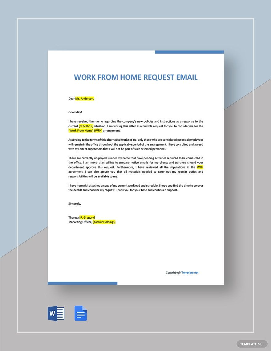 Free Work From Home Request Email Template