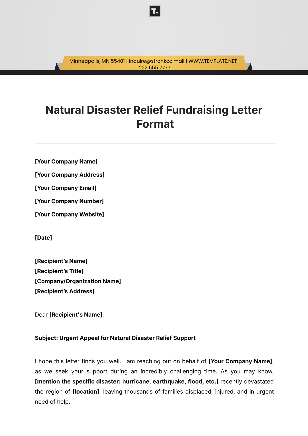 Natural Disaster Relief Fundraising Letter Format Template - Edit Online & Download