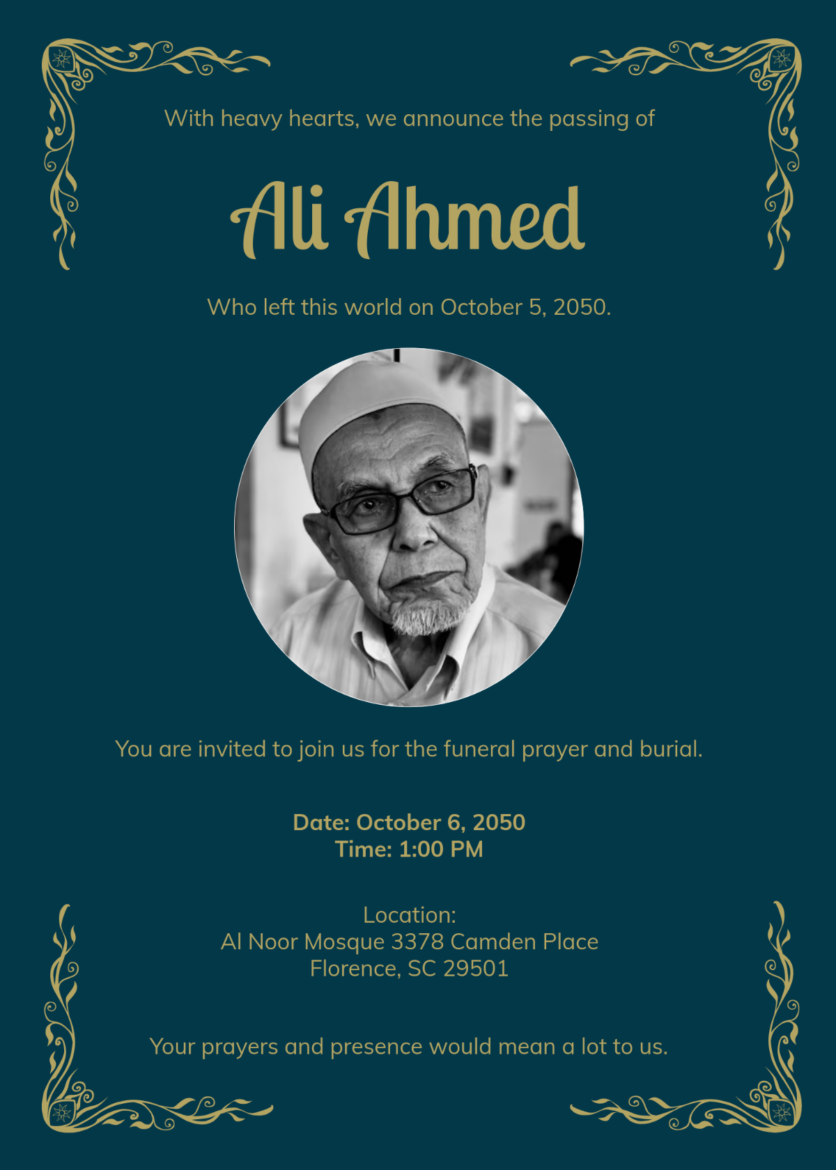 Islamic Funeral Invitation Template - Edit Online & Download