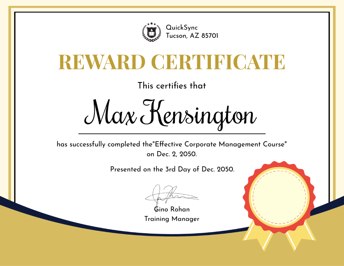 Reward Certificate for Professional Training Template - Edit Online & Download