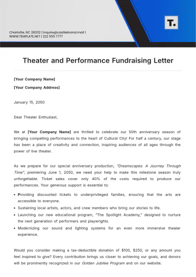 Free Theater and Performance Fundraising Letter Template to Edit Online