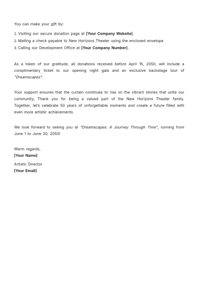 Free Theater and Performance Fundraising Letter Template to Edit Online