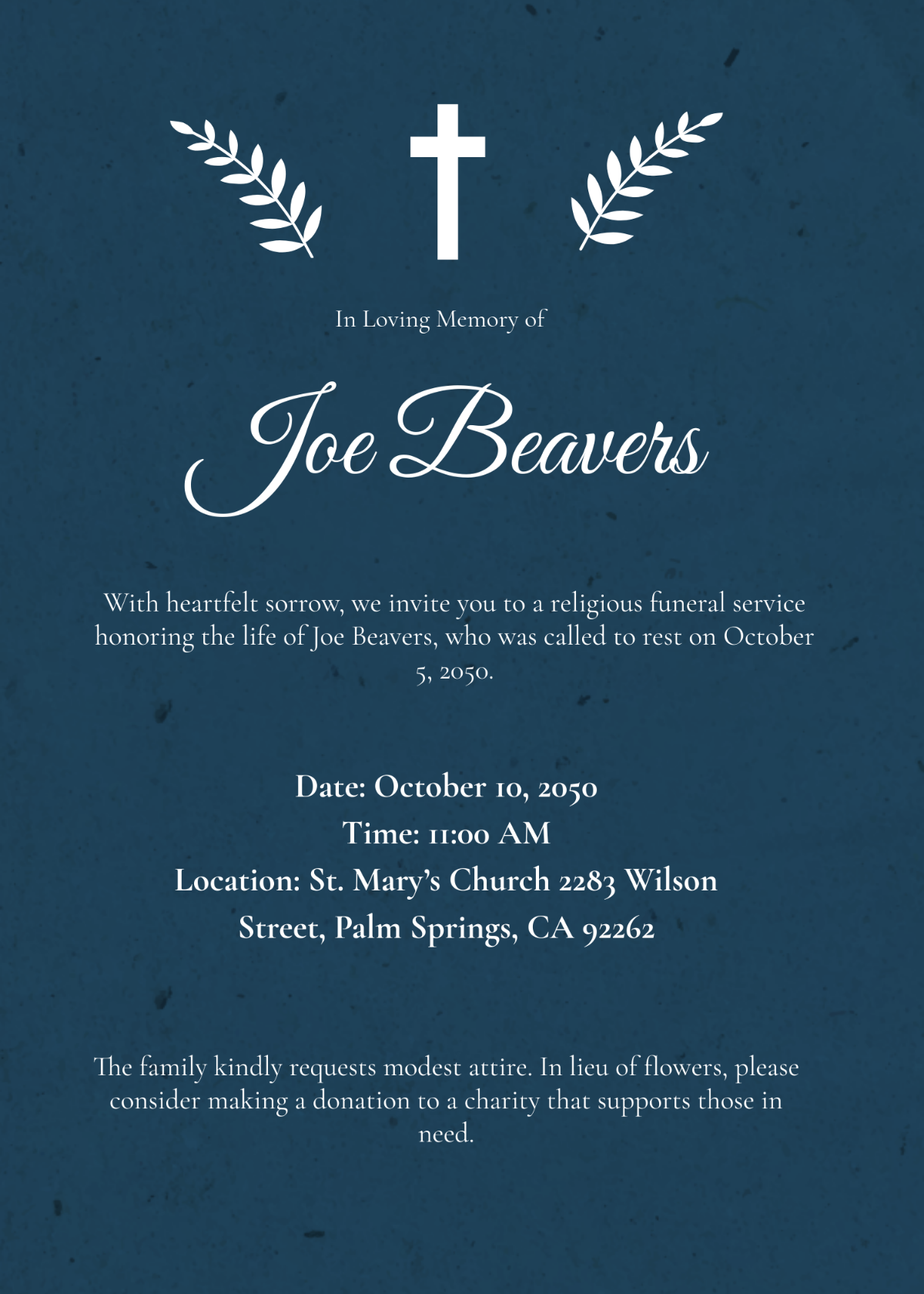 Religious Funeral Invitation Template - Edit Online & Download