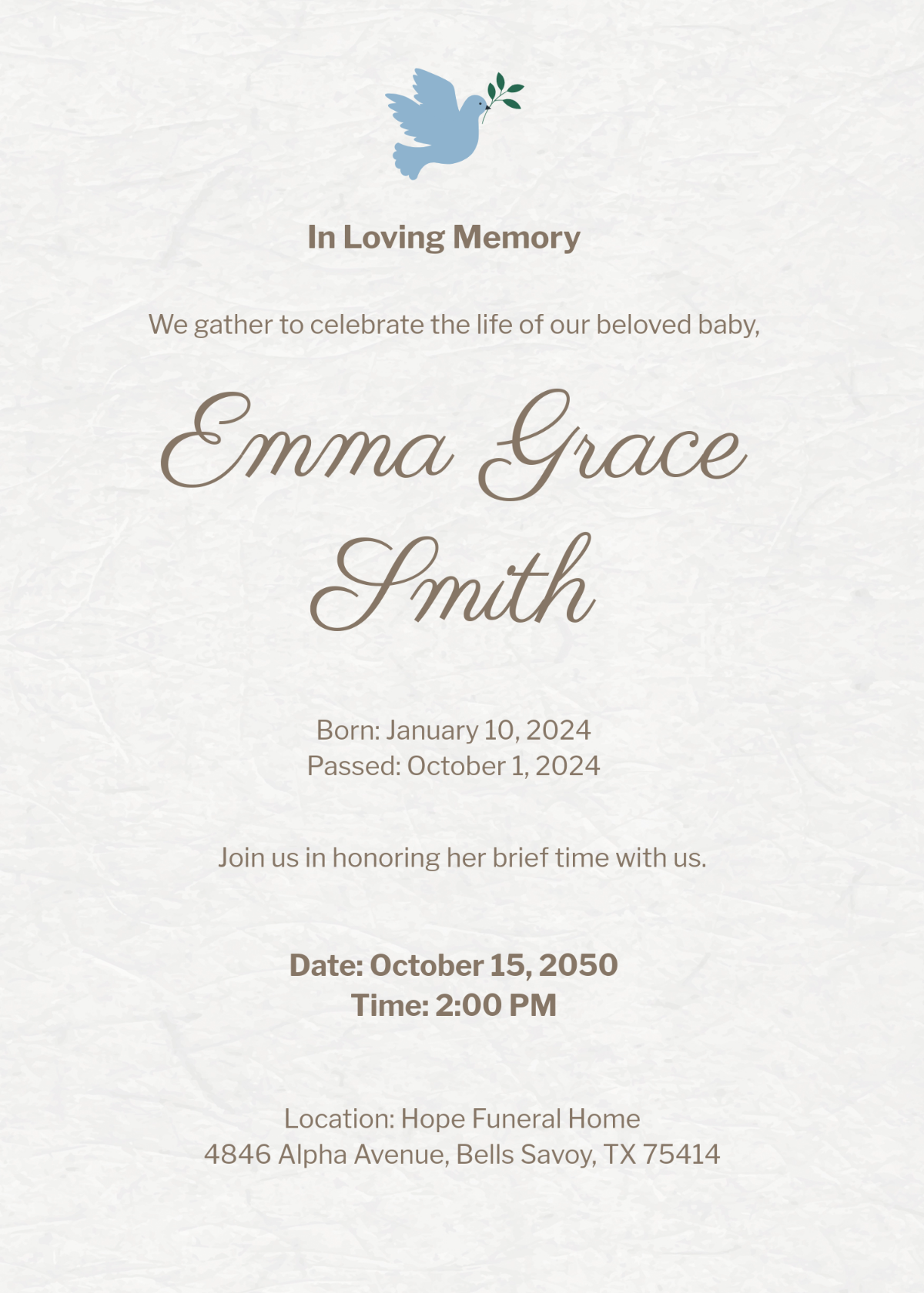 Baby Funeral Invitation Template - Edit Online & Download