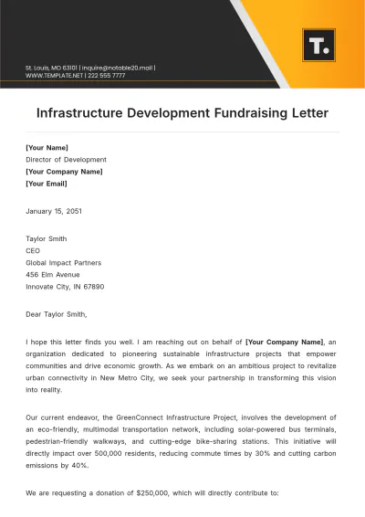 Free Infrastructure Development Fundraising Letter Template to Edit Online