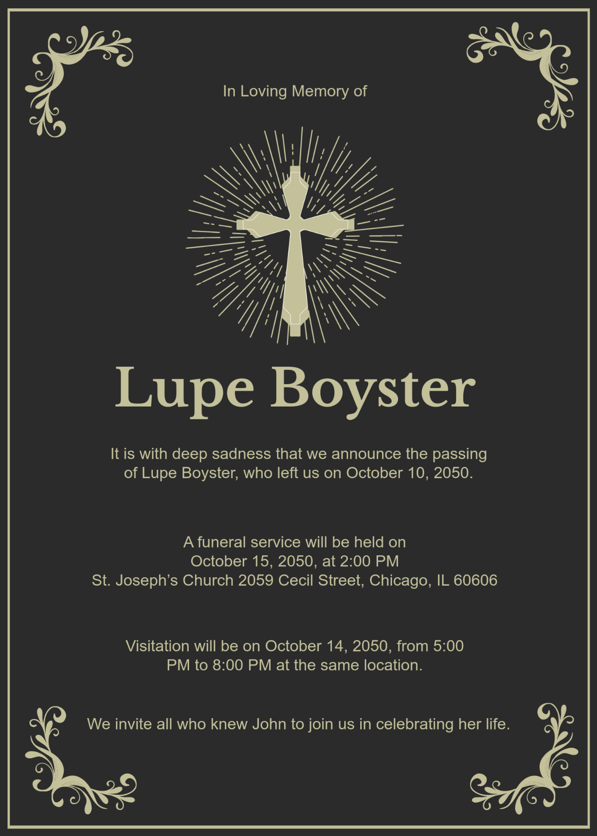 Funeral Invitation Notice Card Template - Edit Online & Download