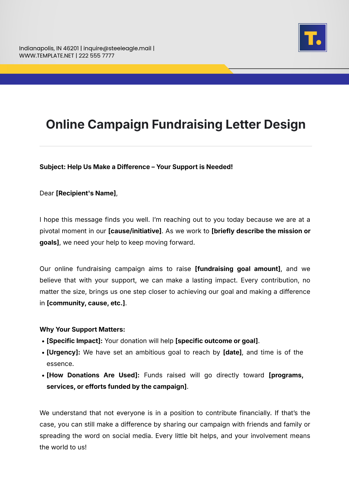 Online Campaign Fundraising Letter Design Template - Edit Online & Download