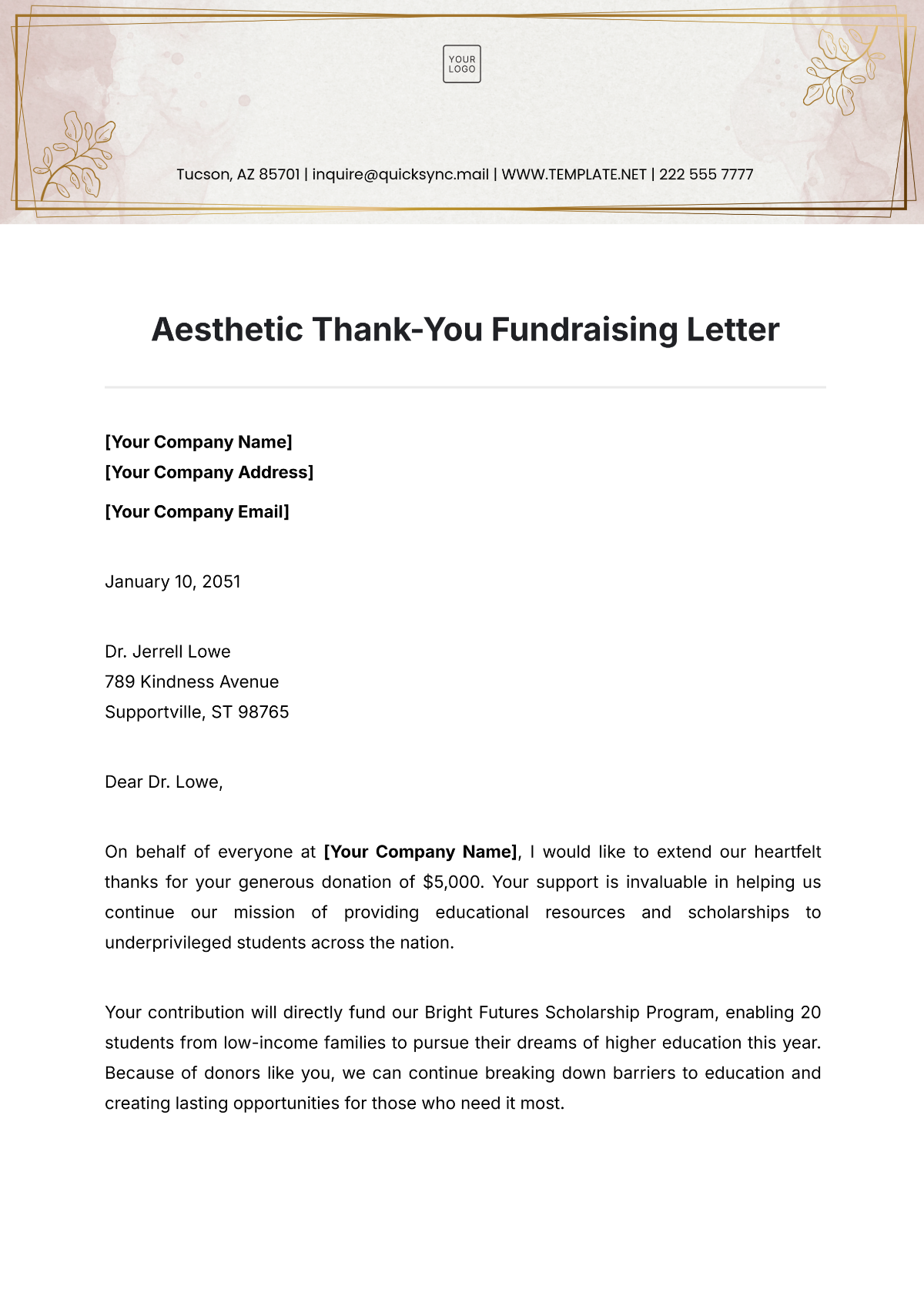 Aesthetic Thank-You Fundraising Letter Template - Edit Online & Download