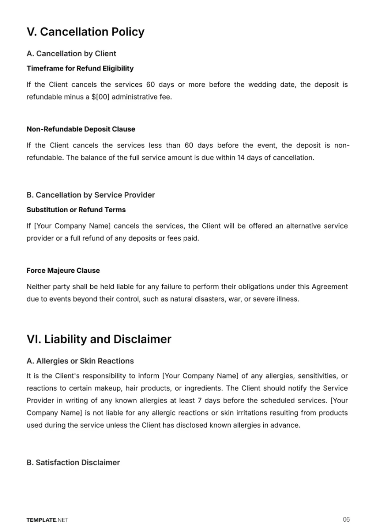Free Beauty Parlor Bridal Contract Template to Edit Online