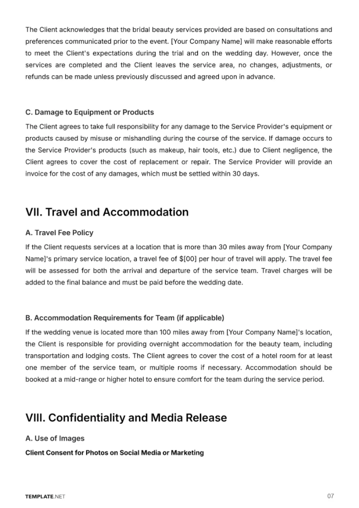 Free Beauty Parlor Bridal Contract Template to Edit Online
