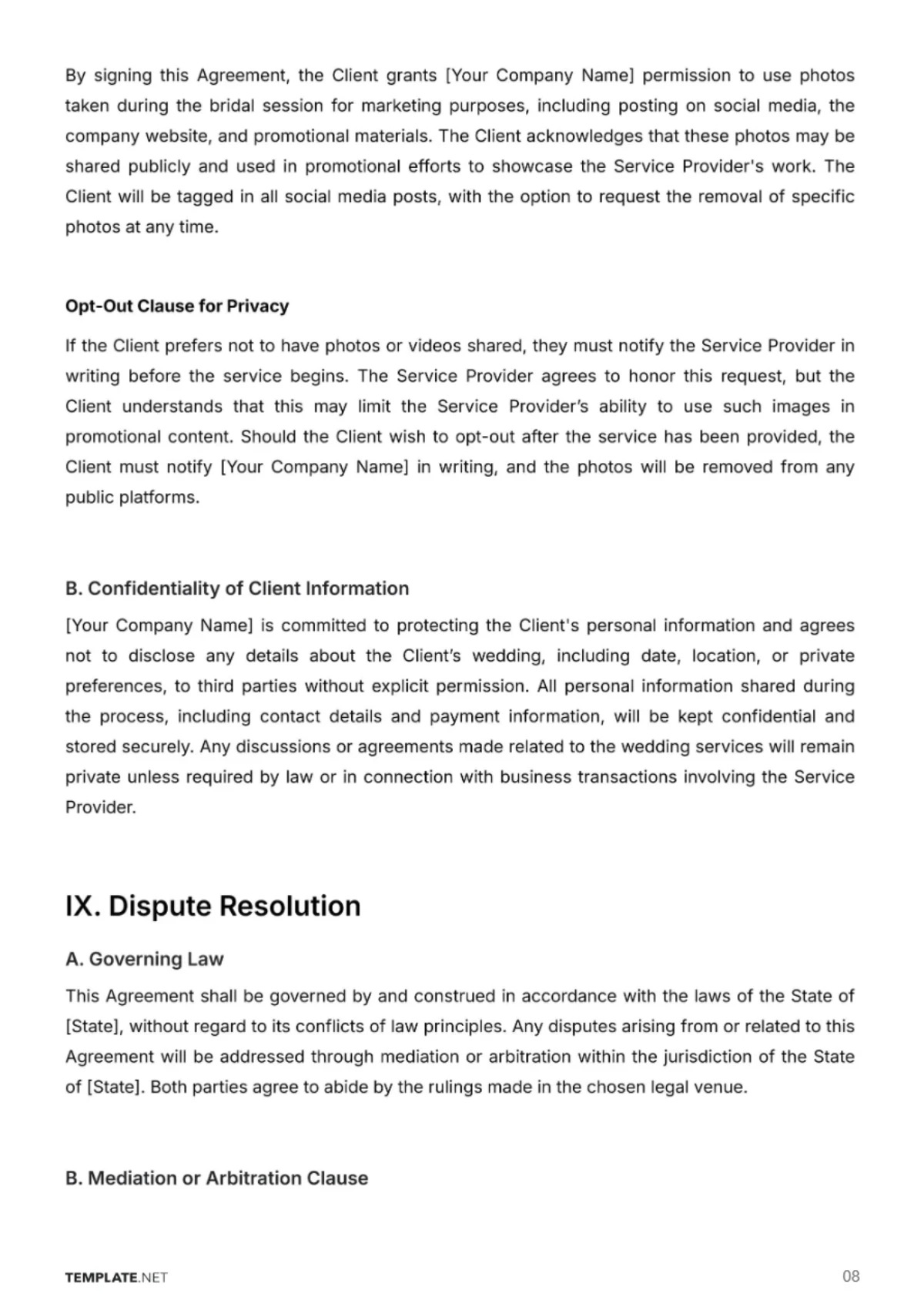 Free Beauty Parlor Bridal Contract Template to Edit Online