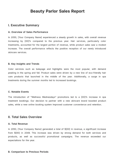 Free Beauty Parlor Sales Report Template to Edit Online