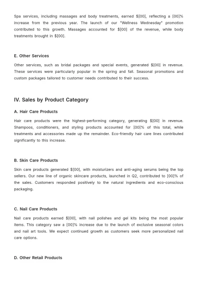 Free Beauty Parlor Sales Report Template to Edit Online