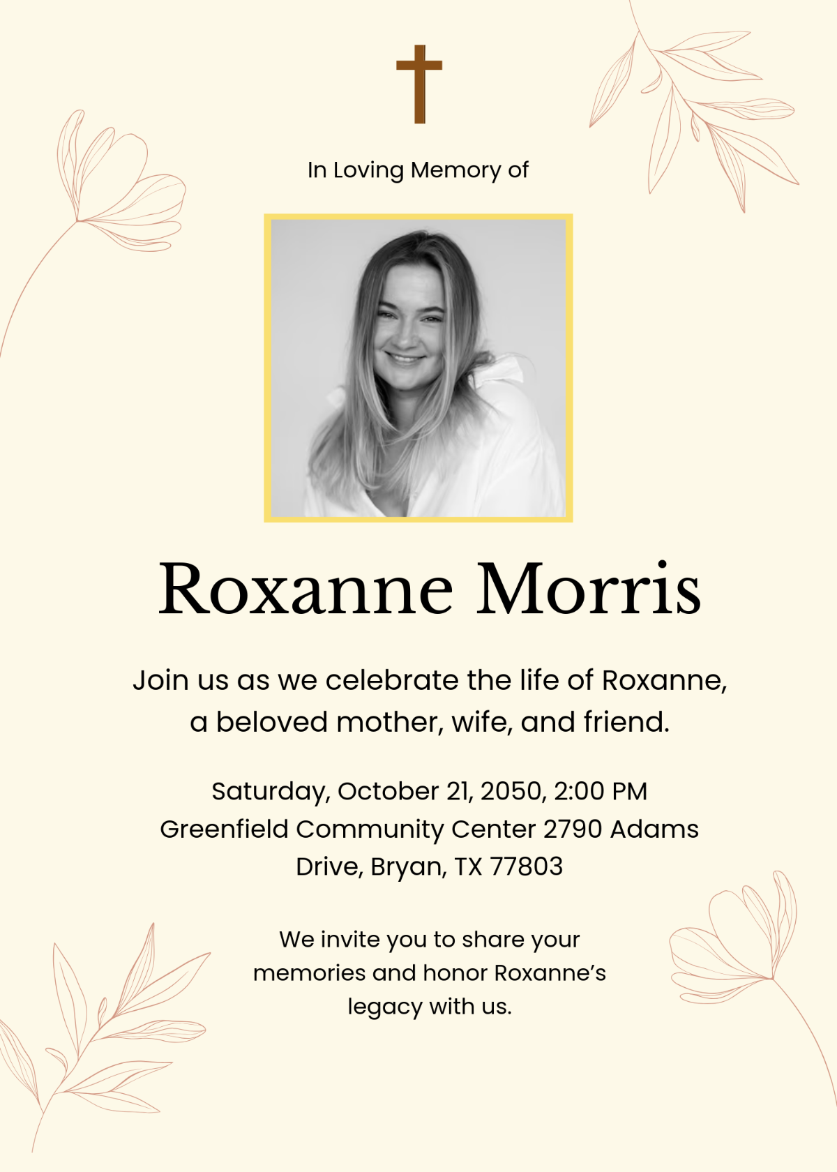 Loving Memory Funeral Invitation Template