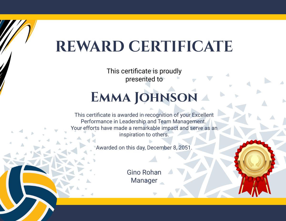 Reward Certificate for Excellence Template