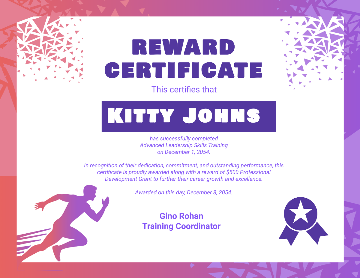 Reward Certificate for Completion Template