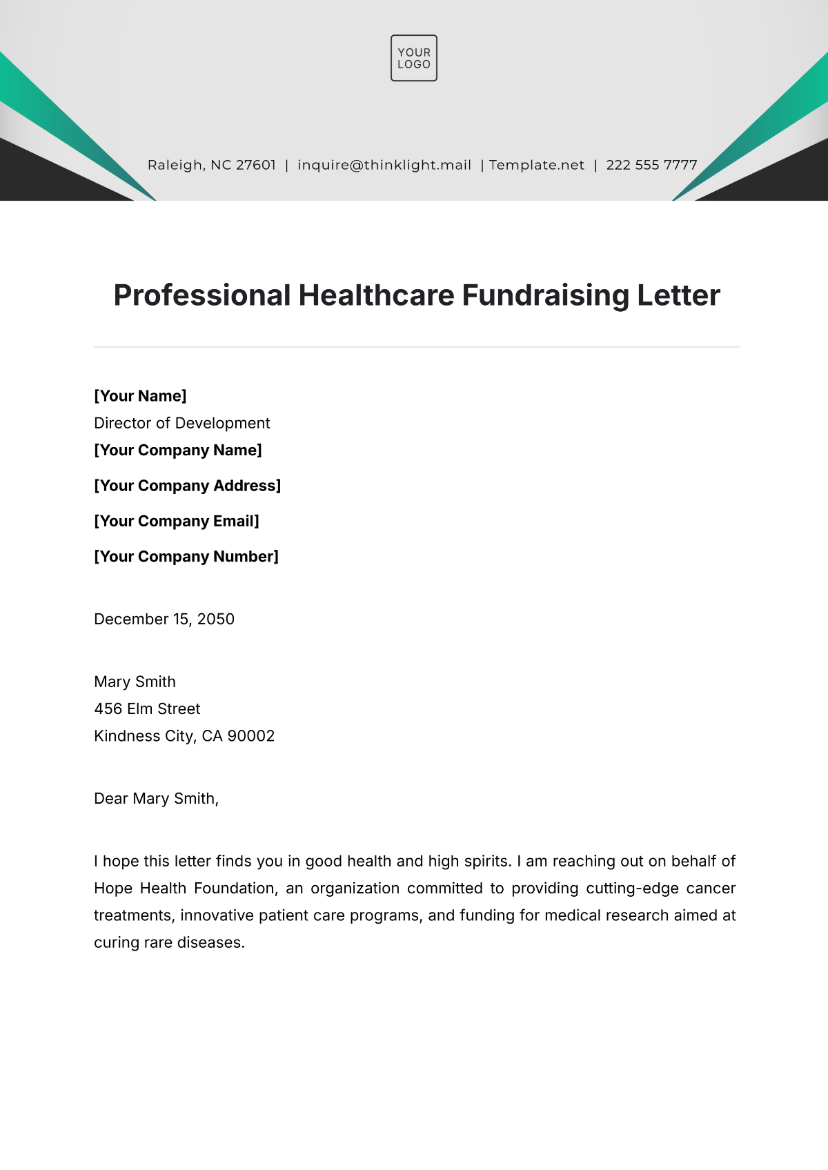 Professional Healthcare Fundraising Letter Template - Edit Online & Download