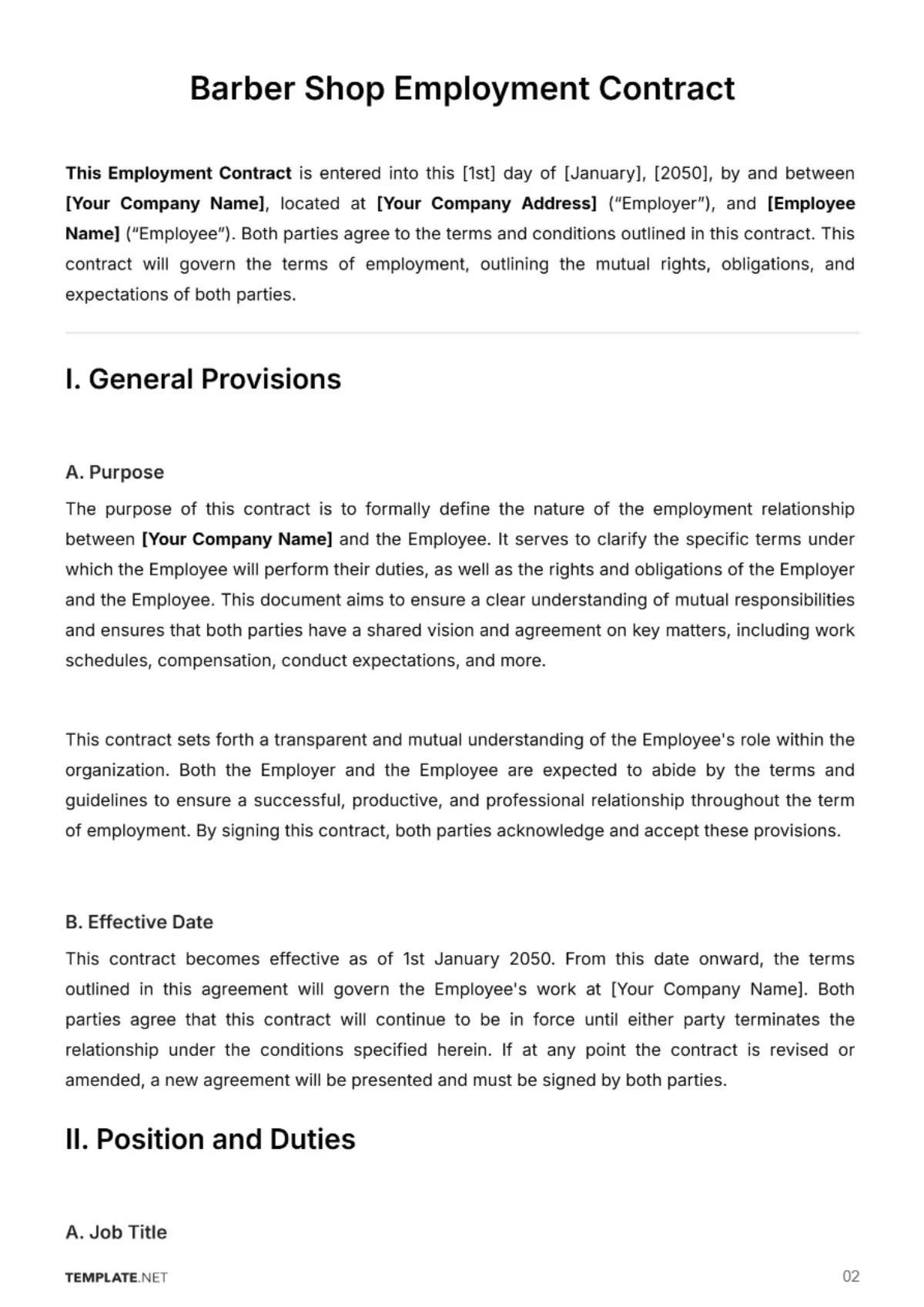 Free Barber Shop Employment Contract Template to Edit Online