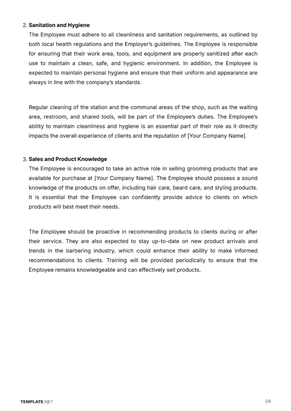 Free Barber Shop Employment Contract Template to Edit Online