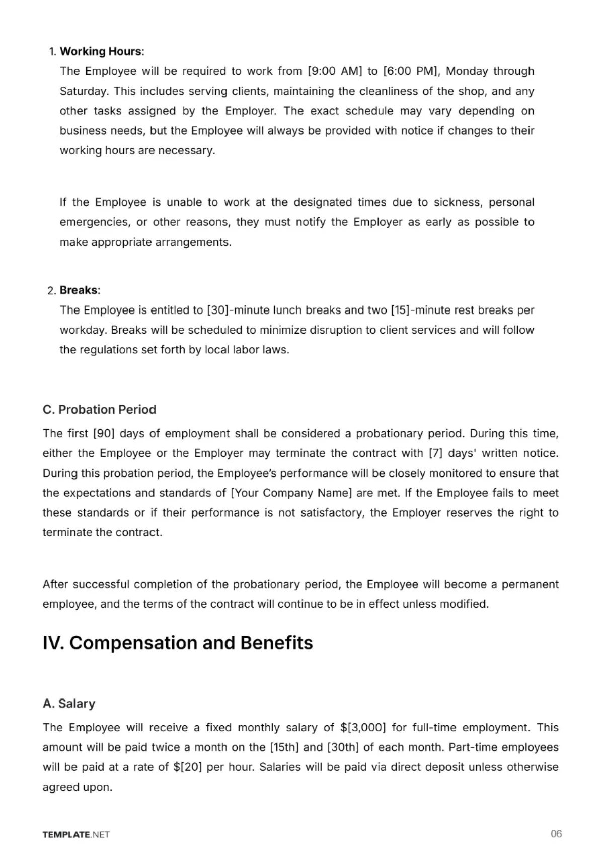Free Barber Shop Employment Contract Template to Edit Online