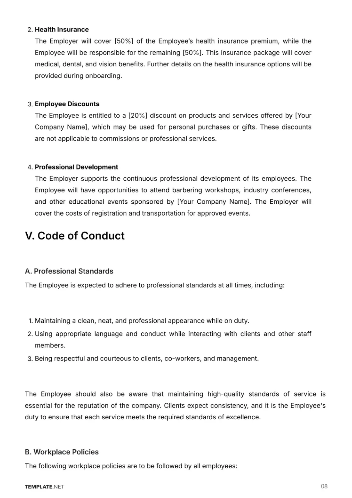 Free Barber Shop Employment Contract Template to Edit Online