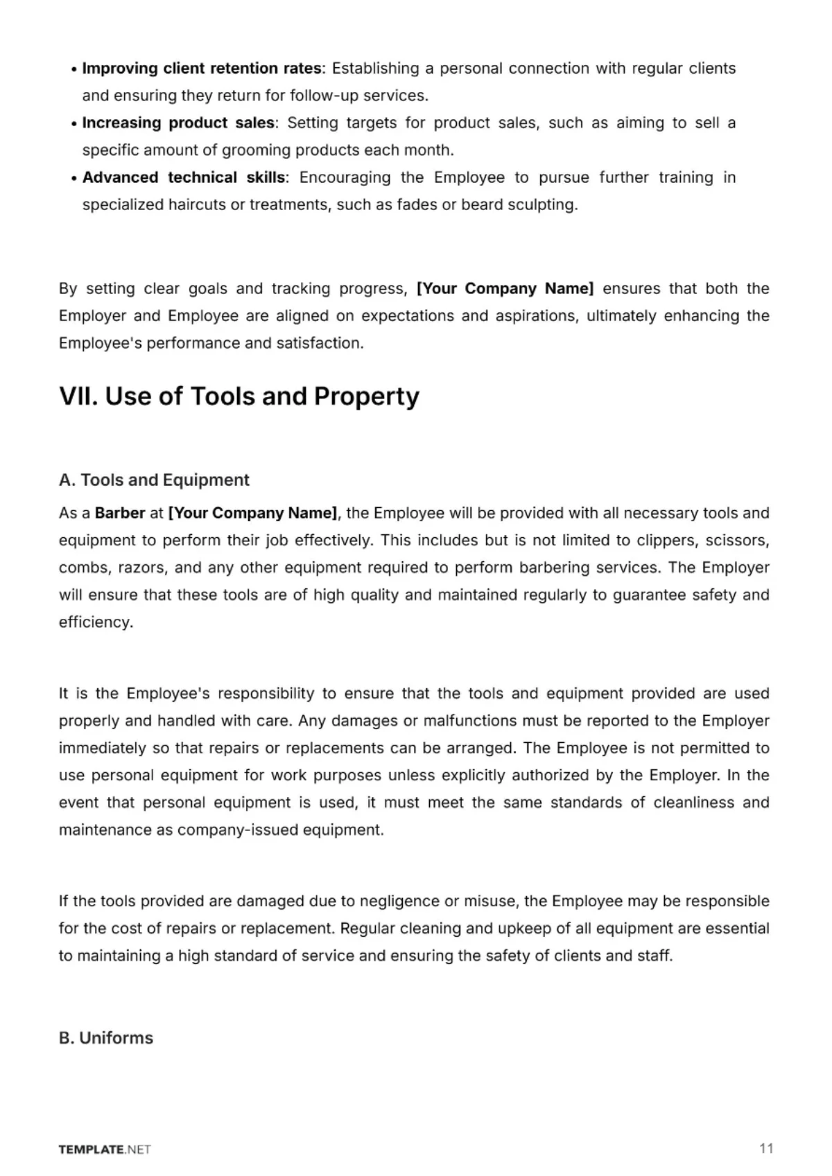 Free Barber Shop Employment Contract Template to Edit Online