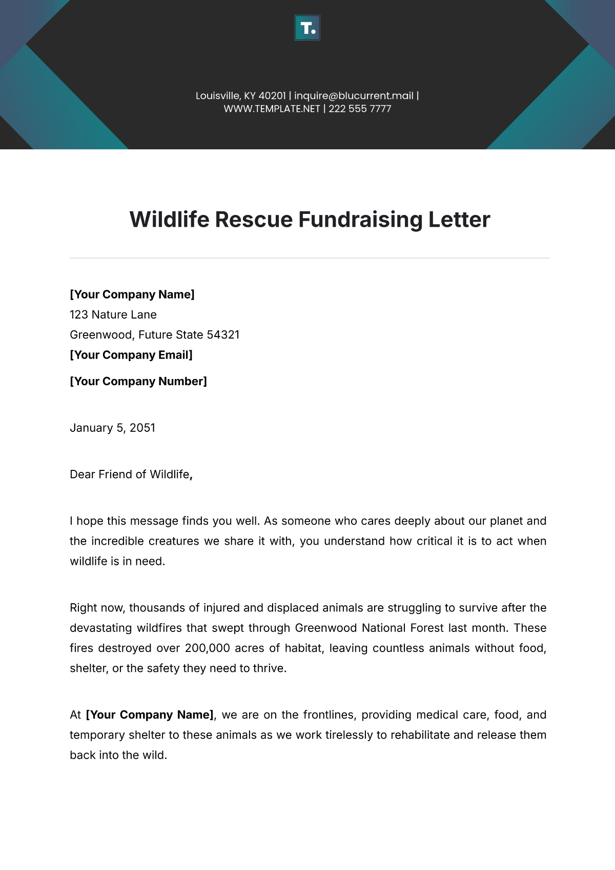 Wildlife Rescue Fundraising Letter Template - Edit Online & Download