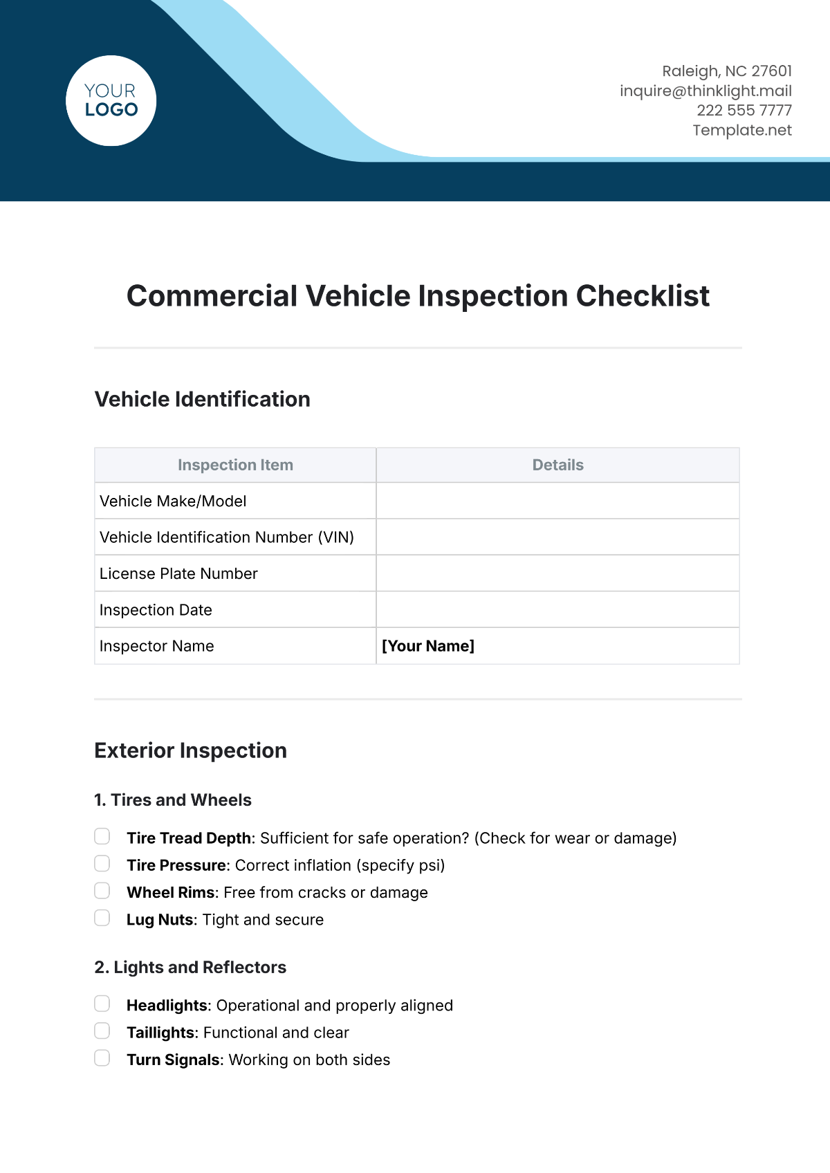 Commercial Vehicle Inspection Checklist Template - Edit Online & Download