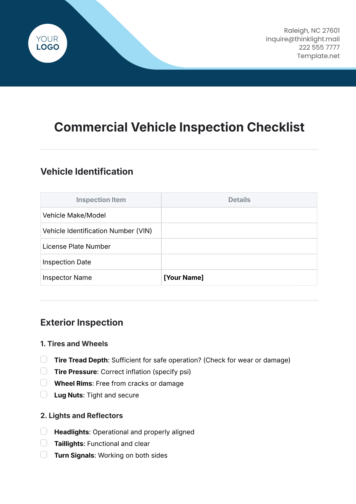 Vehicle Inspection Checklist Pdf Infoupdate