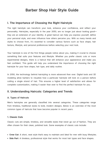 Free Barber Shop Hair Style Guide Template to Edit Online