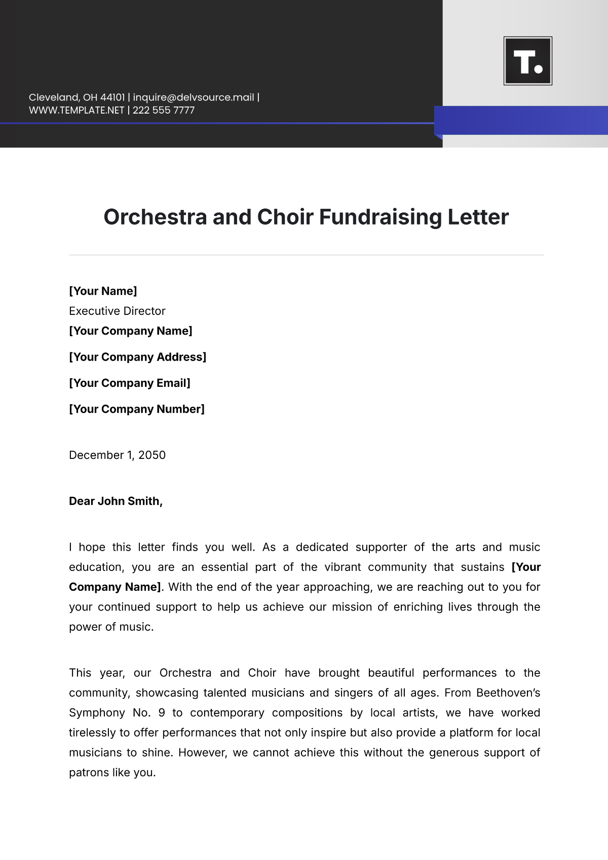 Orchestra and Choir Fundraising Letter Template