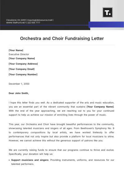 Free Orchestra and Choir Fundraising Letter Template to Edit Online