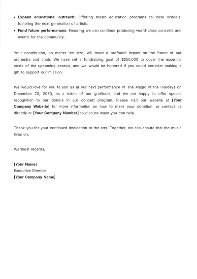 Free Orchestra and Choir Fundraising Letter Template to Edit Online