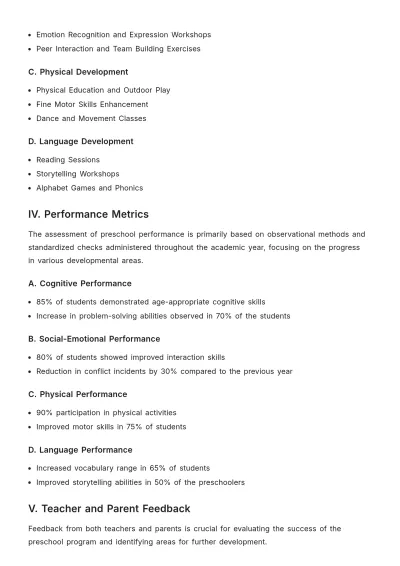 Free Preschool Performance Report Template to Edit Online