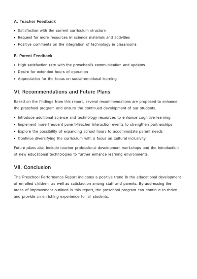Free Preschool Performance Report Template to Edit Online