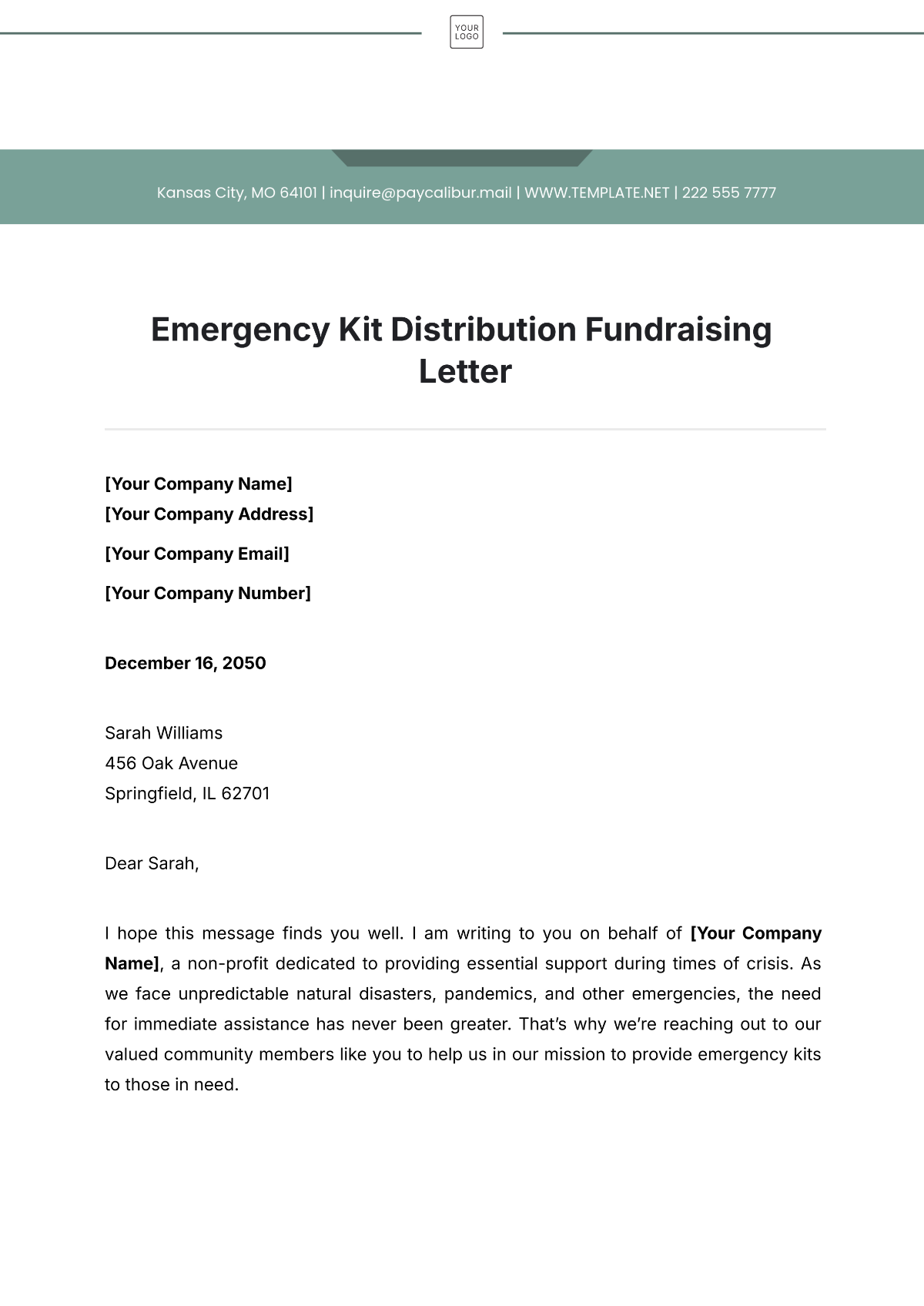 Emergency Kit Distribution Fundraising Letter Template