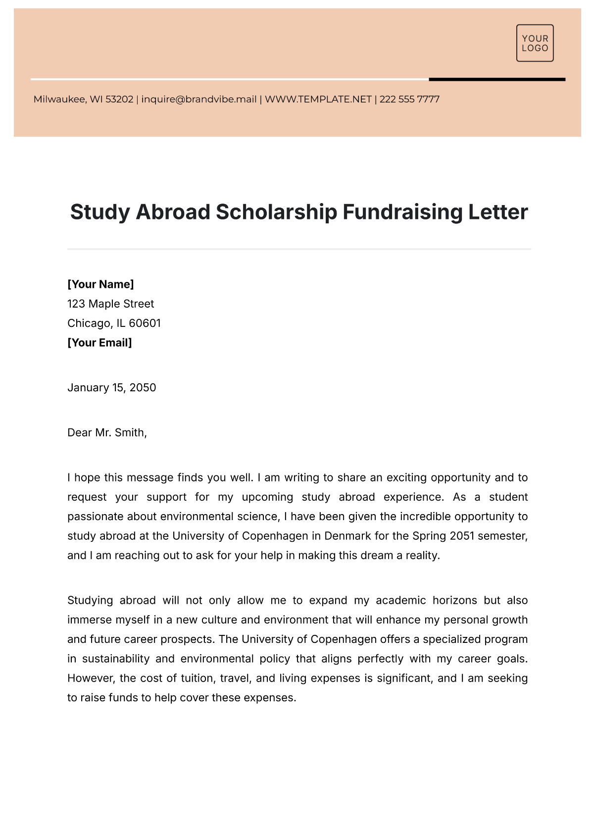 Study Abroad Scholarship Fundraising Letter Template