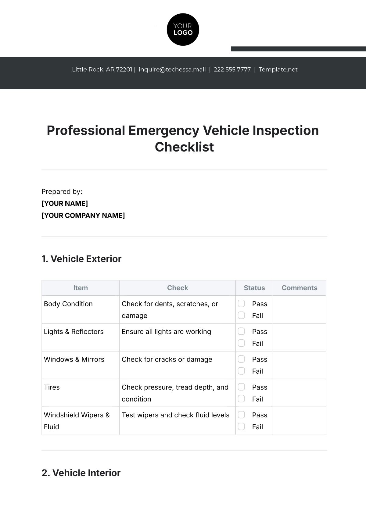 Professional Emergency Vehicle Inspection Checklist Template - Edit Online & Download