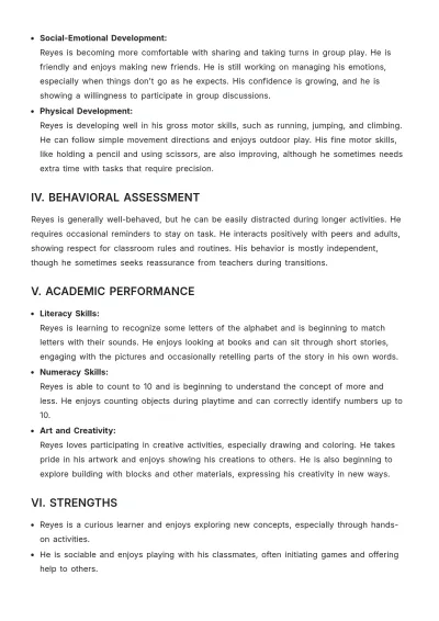 Free Preschool Summary Report Template to Edit Online