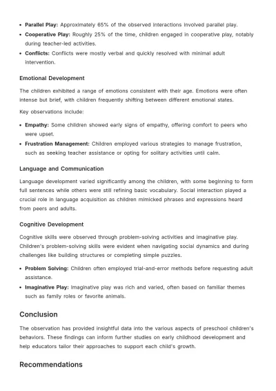 Free Preschool Behavior Observation Report Template to Edit Online