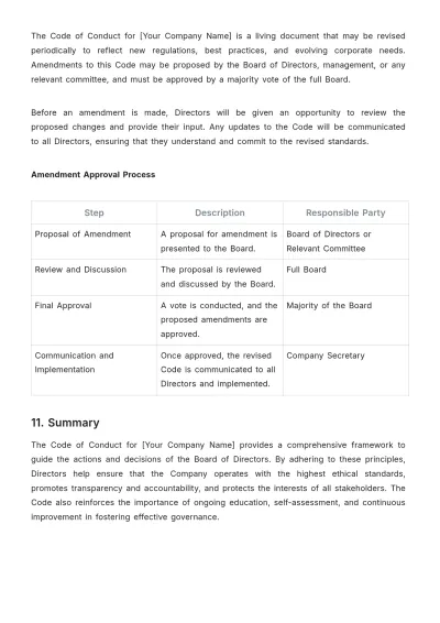 Free Board of Director Code of Conduct Template to Edit Online