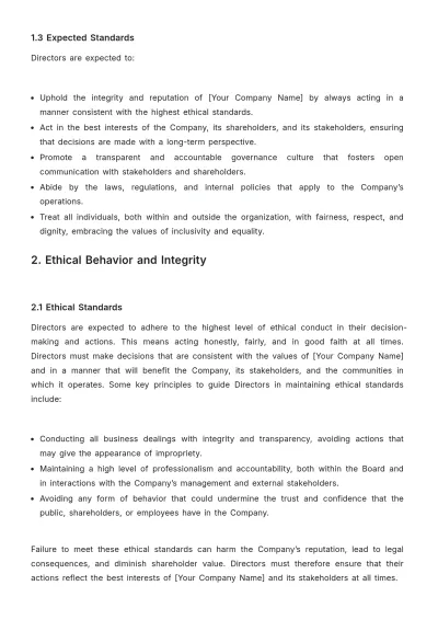 Free Board of Director Code of Conduct Template to Edit Online