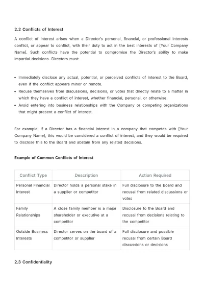Free Board of Director Code of Conduct Template to Edit Online